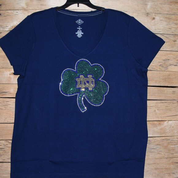 Notre Dame rhinestone navy short sleeve Vneck Shirt XS S M L XL XXL1X 2… - Picture 1 of 6